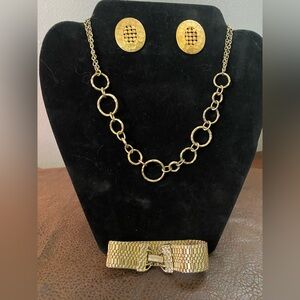 3 piece Vintage gold tone bracelet, necklace and earrings